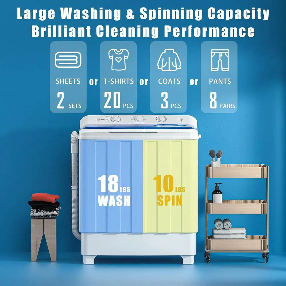 Portable Washer and Dryer Combo, 28 Lbs Twin Tub Washing Machine, 1.5 Cu.Ft Compact Clothes Dryer, Portable Washing Machine and