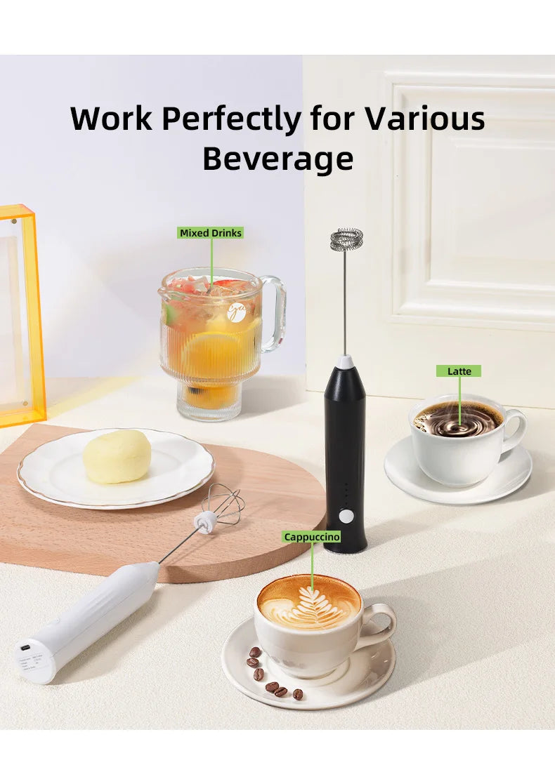 Wireless USB Rechargeable Milk Frother – 3-Speed Handheld Foam Maker & Coffee Whisk
