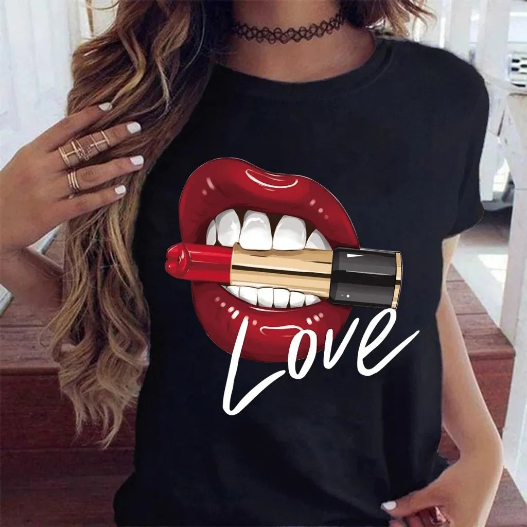 Women's Kiss Lip Graphic Summer T-Shirt