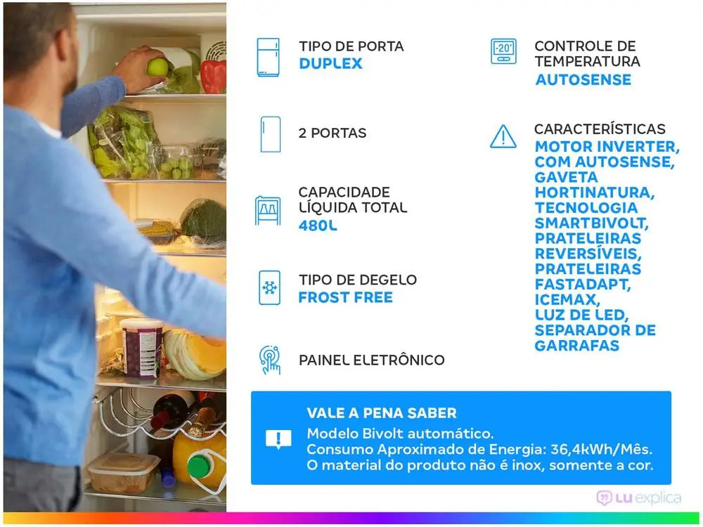 Electrolux Frost-Free Dual-Door Refrigerator – 480L, Silver, Efficient IT70S, Dual Voltage