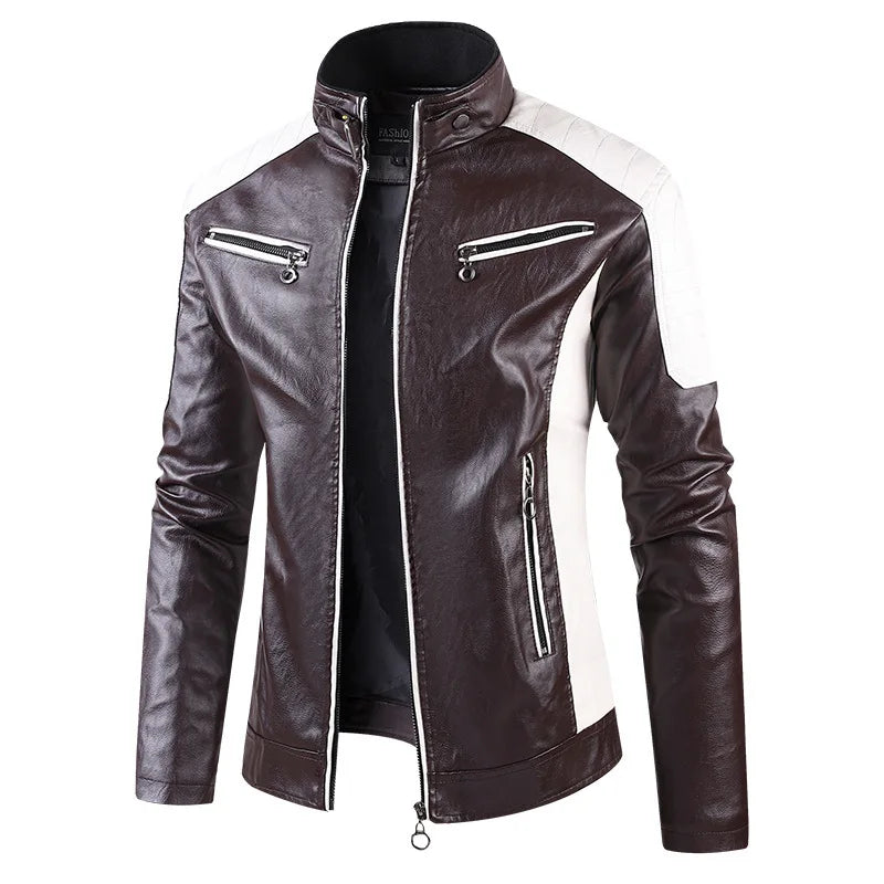 Men's Faux Leather Jacket – Slim Fit Stand Collar