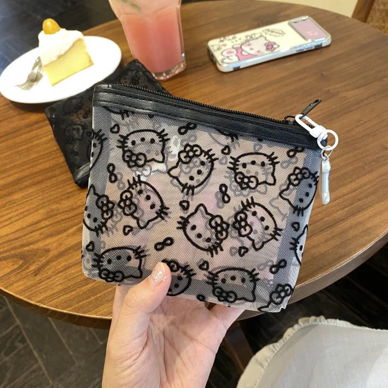 Kawaii Hello Kitty Lace Cosmetic Bag – Cute Vintage Mesh Makeup & Coin Purse Gift