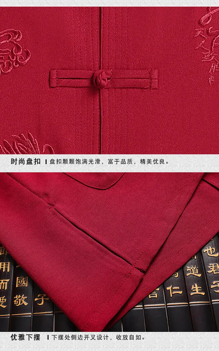Men's Chinese Style Long Sleeve Shirt & Elastic Waist Pants Casual Set
