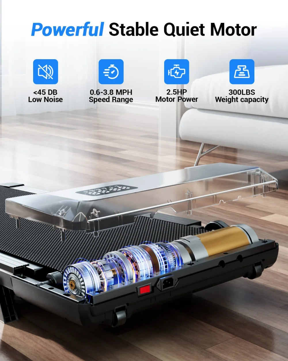 Under Desk Treadmill Walking Pad — 2.5HP, 300 lb Capacity, Bluetooth App, LED Display