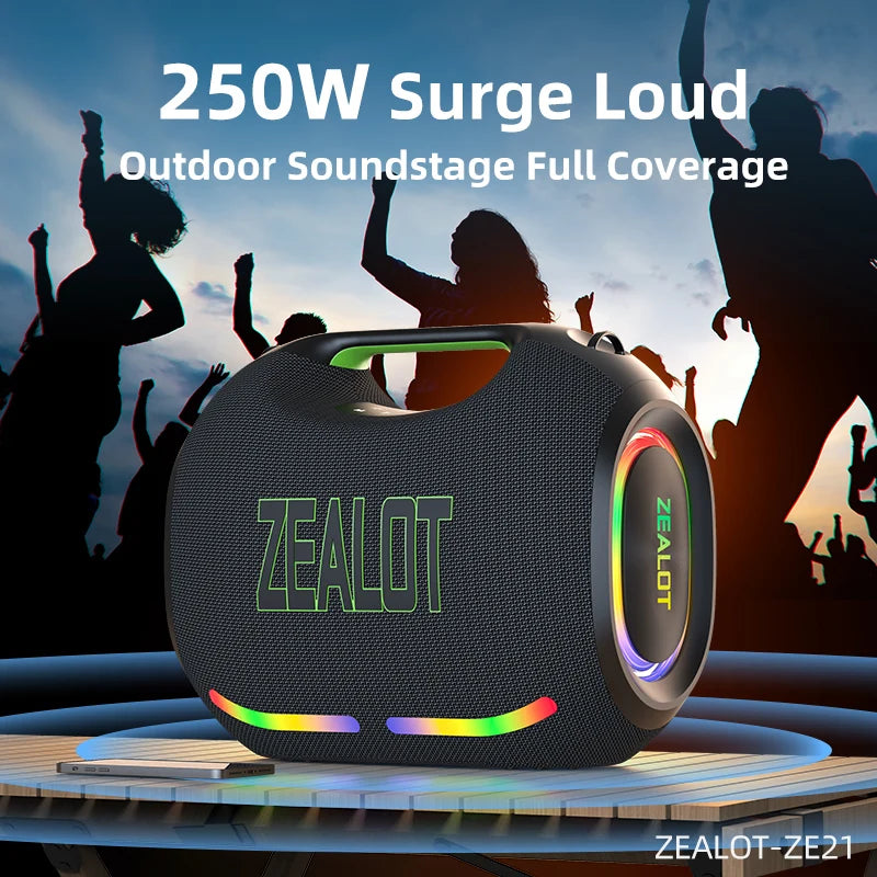 ZEALOT ZE21 250W Portable Bluetooth Speaker — Waterproof, TWS, 48000mAh Power Bank