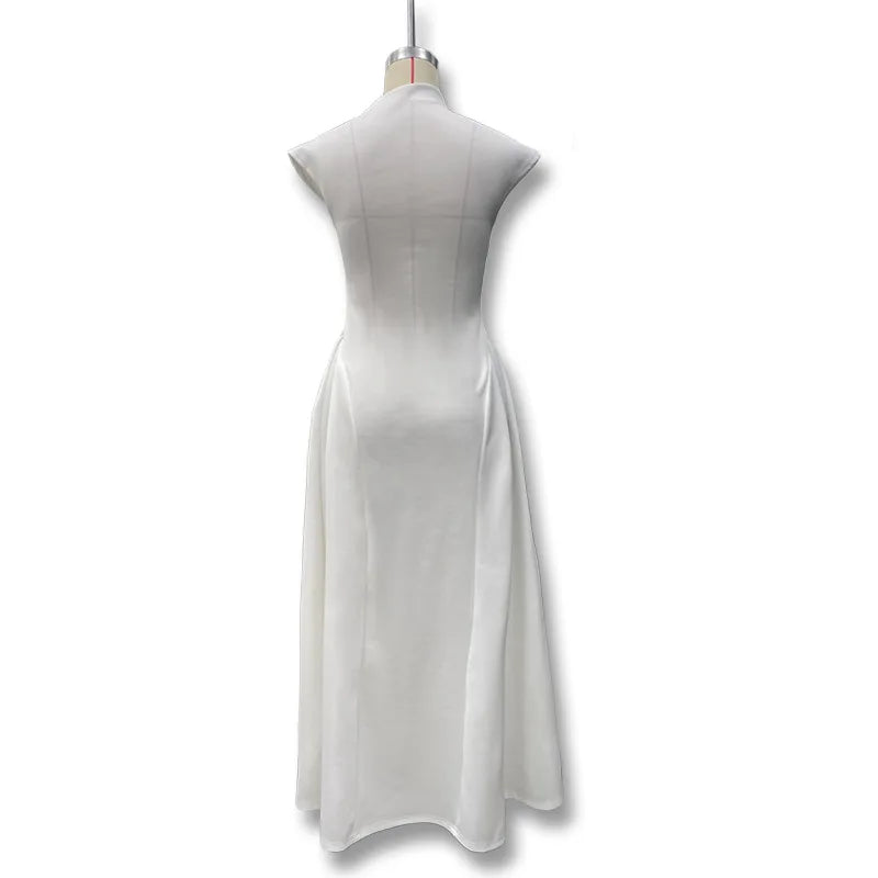 Sleeveless A-Line Prom Banquet Evening Dress — Solid Elegant Midi Formal Dress