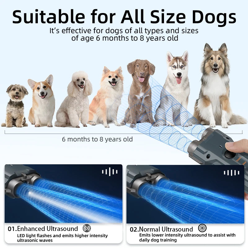 ROJECO 2-in-1 Ultrasonic Dog Repeller & Trainer – Anti-Barking Device with Flashlight