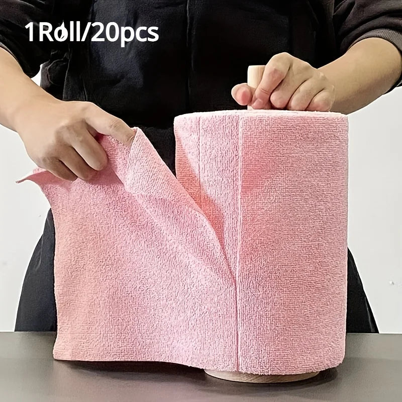 Clean Every Surface. Reuse Every Time. — Reusable Microfiber Cleaning Cloths | 20 Cloths Per Roll, Multi-Sided, Kitchen Towels, 3 Colors