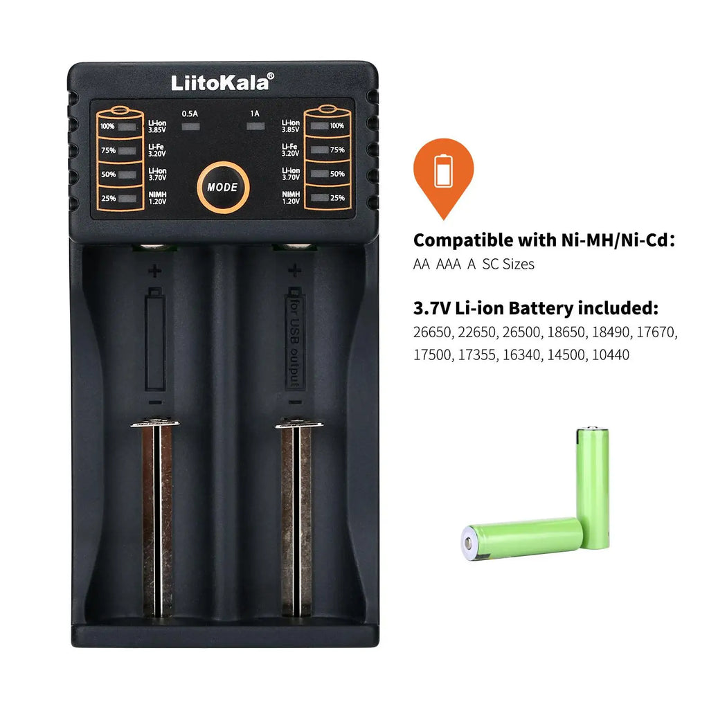 LiitoKala Lii-202 Smart Battery Charger – 18650, 21700, 26650, 14500 NiMH & Li-ion Universal Charger