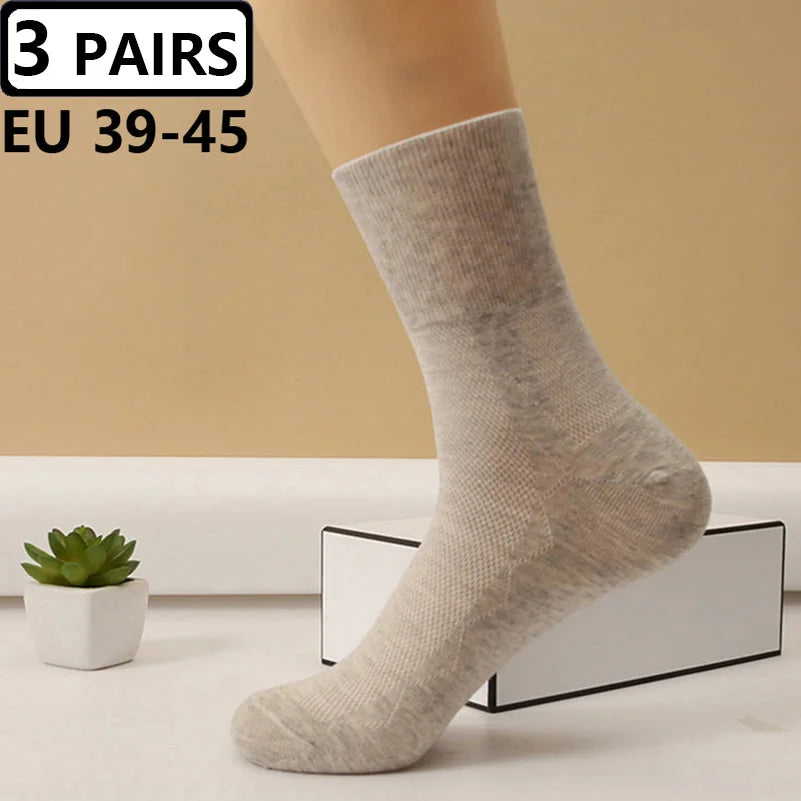 Plus Size Diabetic Varicose Vein Socks EUR 45–50 – 3 Pairs Cotton Loose Mouth Comfort Socks for Men & Women