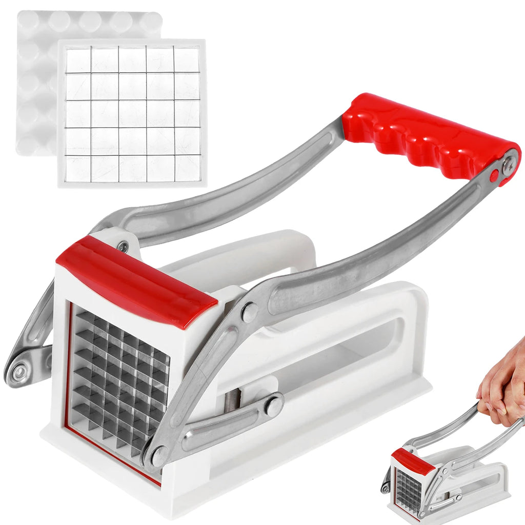 French Fry Cutter & Vegetable Chipper – Stainless Steel Potato Chipper with 25 & 49 Hole Blades