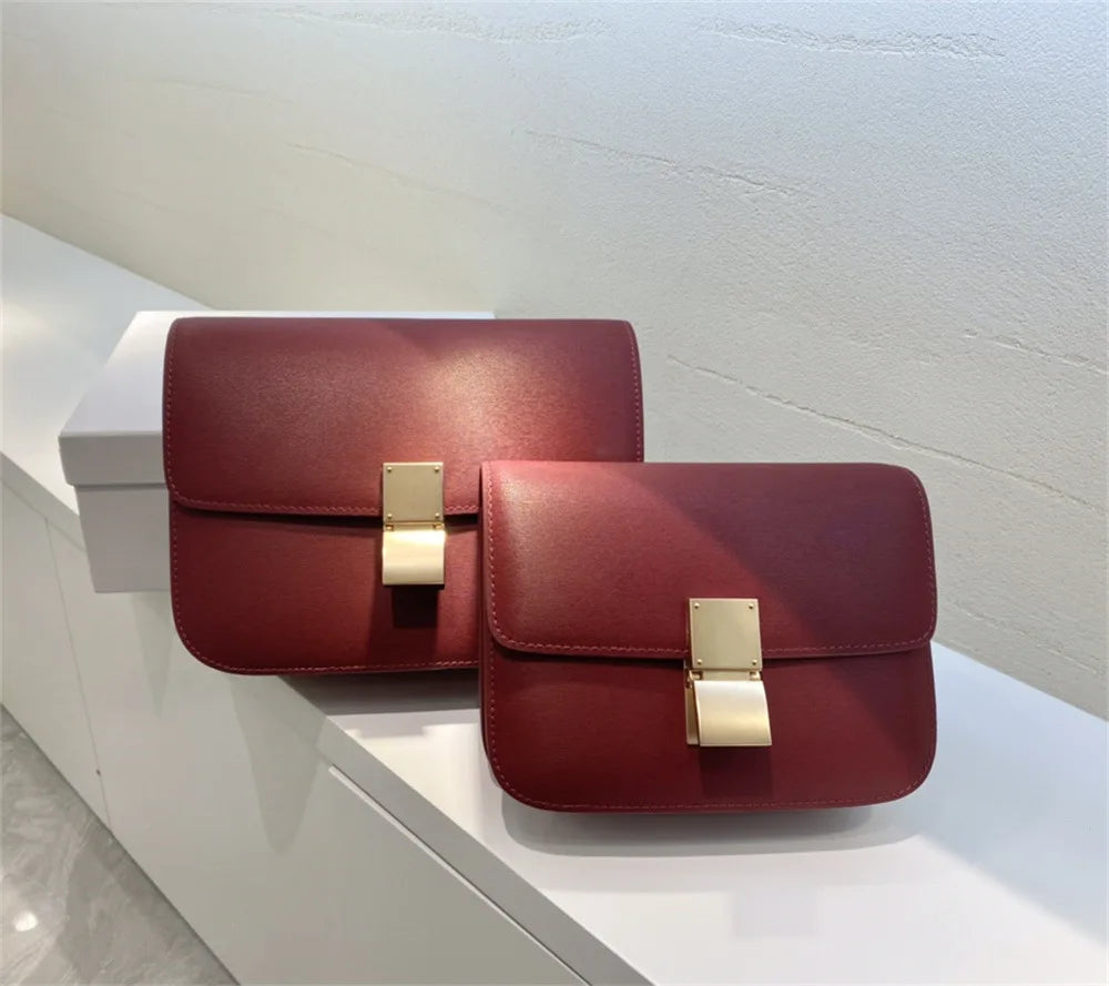 Genuine Leather Square Crossbody Bag – Luxury Designer Small Shoulder Messenger Bag for Women