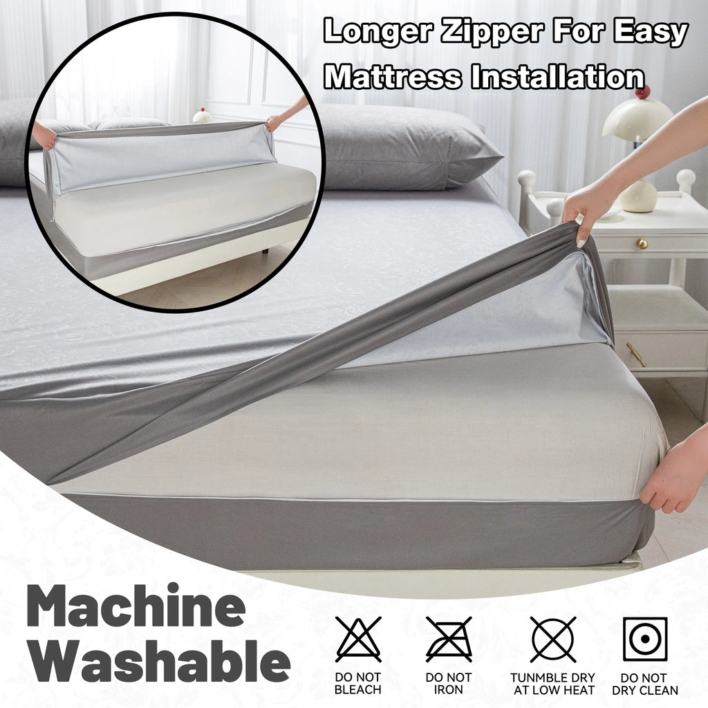 6-Sided Waterproof Zippered Mattress Encasement – Full Mattress Protector Cover, White or Gray