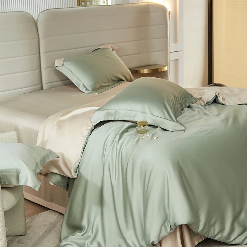 600TC Lyocell Bedding Set – Silky Soft Duvet Cover with Bed Sheet & Pillowcases, 13 Colors & 6 Sizes