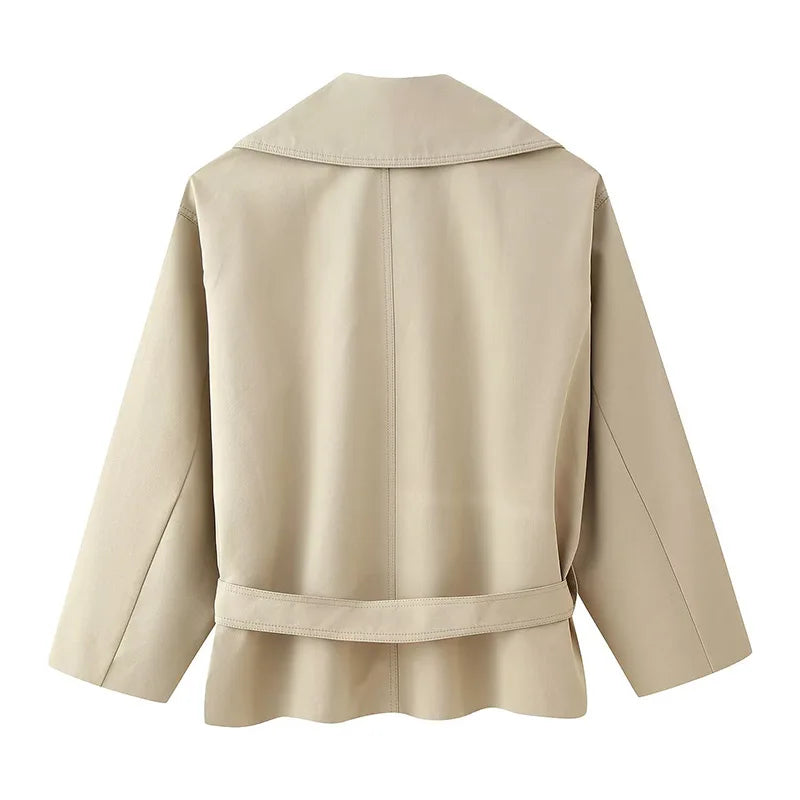 Women's Double-Breasted Cropped Trench Coat – Chic Vintage Office Jacket