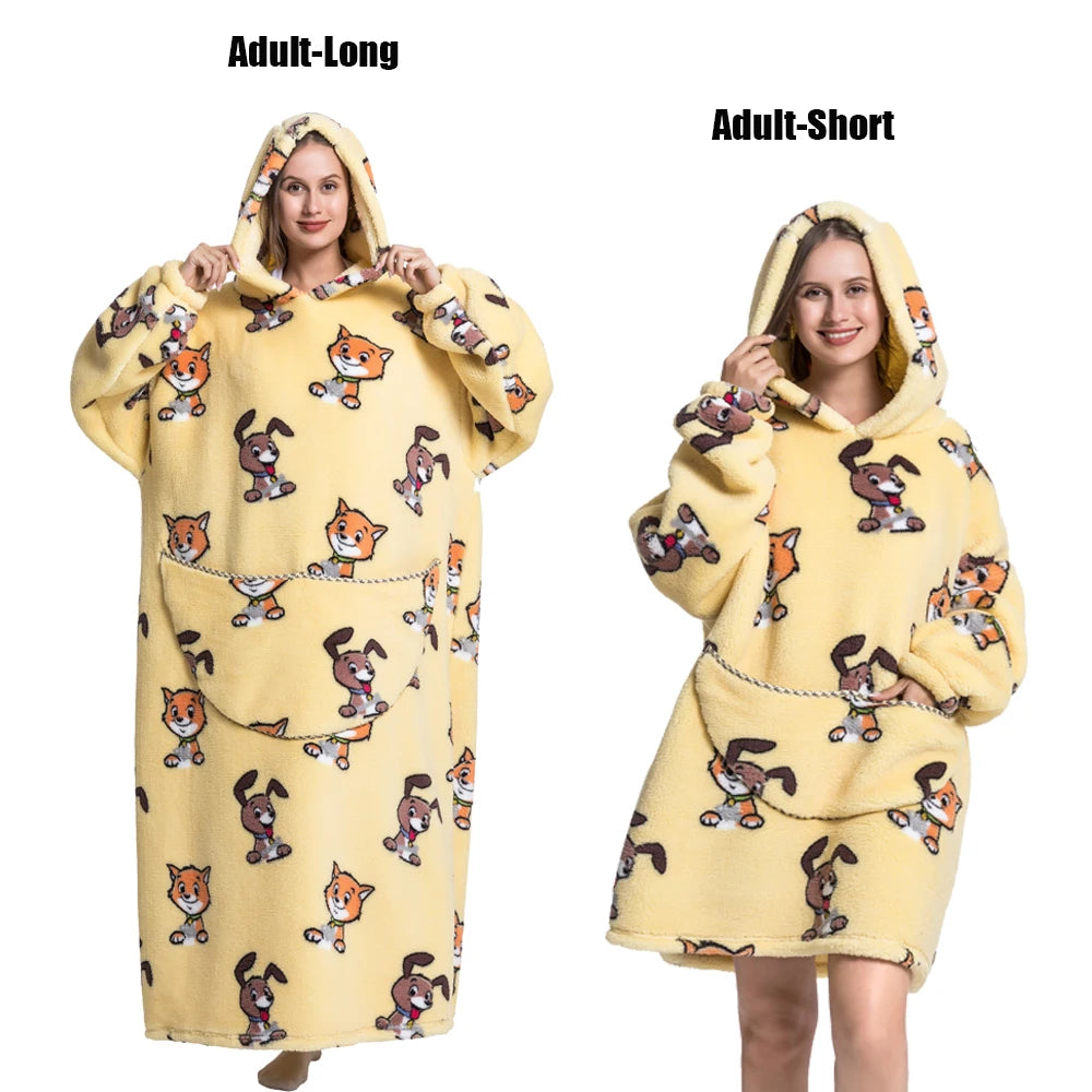 Oversized Wearable Blanket Hoodie – Plush Fleece with Sleeves, Hood & Pocket, 40 Designs