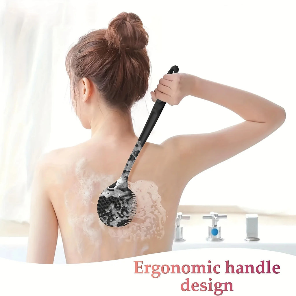 Soft-Bristle Long-Handle Bath Brush – Back Scrubber, Shower Massager & Body Exfoliator