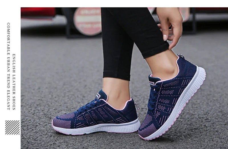 Women’s Casual Mesh Flat Sneakers — Breathable Lightweight Walking Shoes