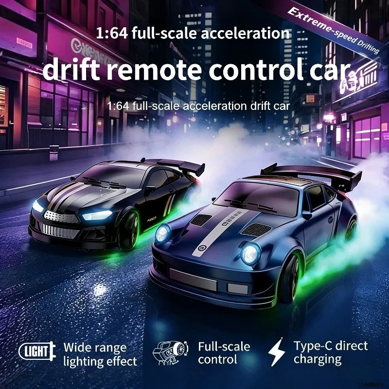 1/64 Scale Mini 4WD RC Drift Racing Car – Type-C Rechargeable Desktop Racer