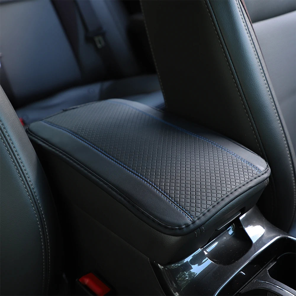 Checkered PU Leather Car Armrest Console Pad — Women