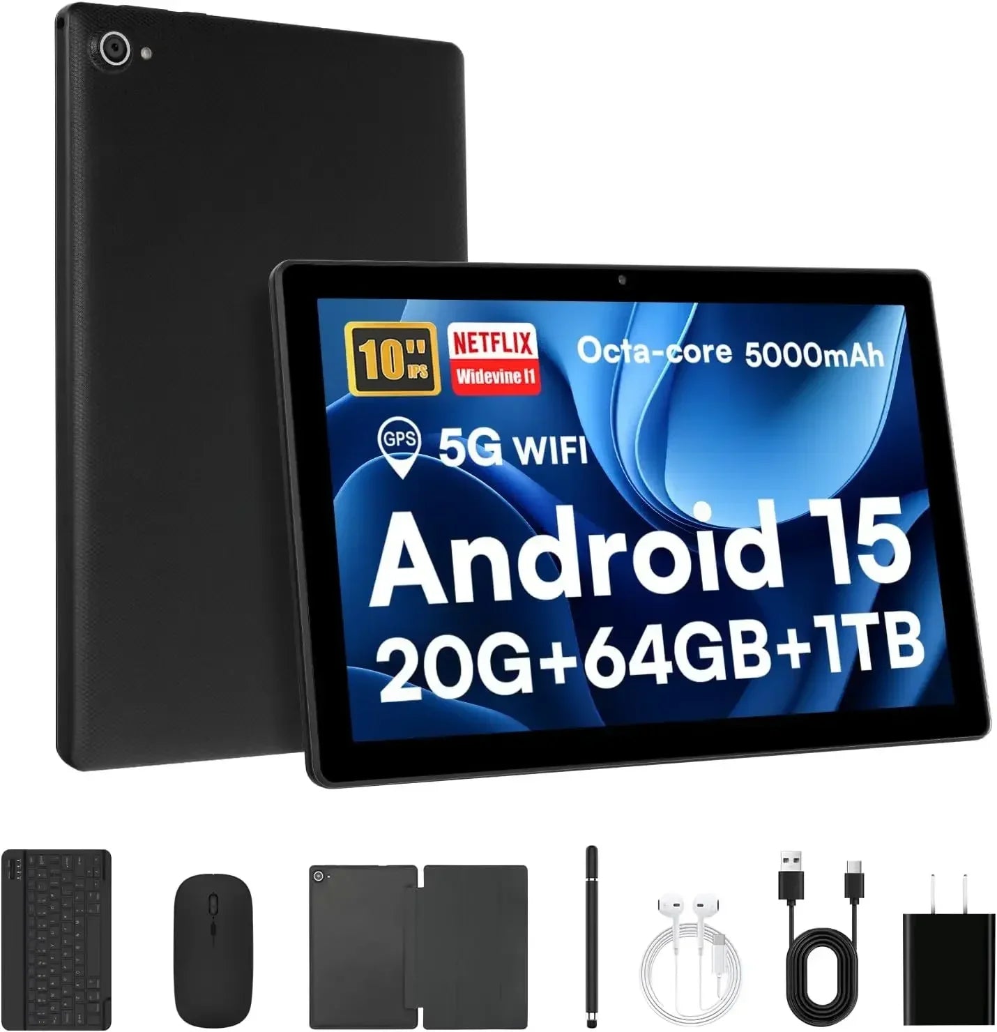 URAO 10" Android 15 Tablet – 20GB RAM, 64GB, Wi-Fi 6, Widevine L1, Keyboard Set