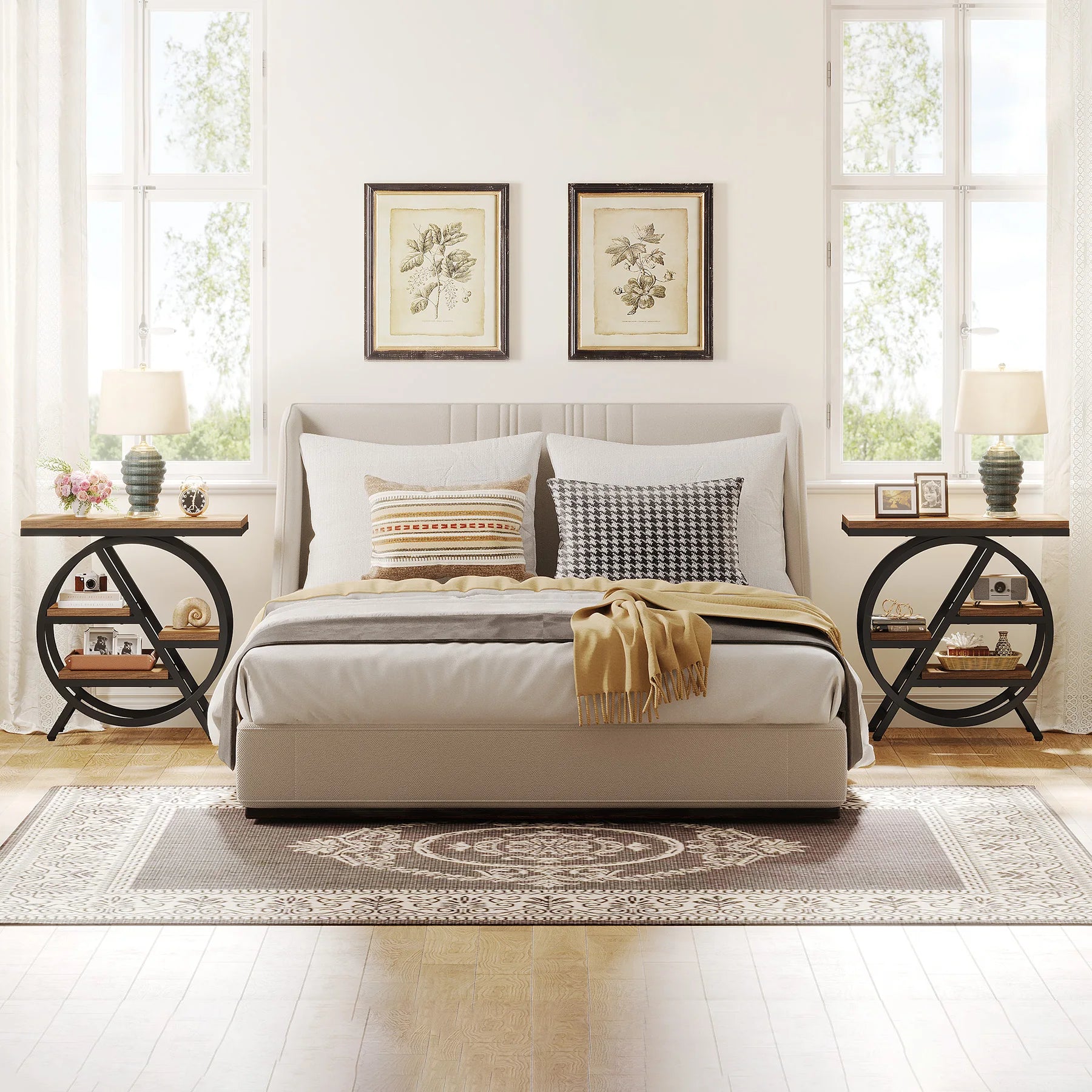 Tribesigns 3-Tier Narrow Side Table — Wood & Geometric Metal Frame