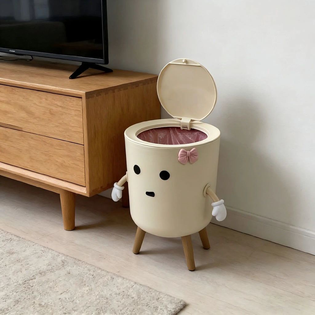 12L Cartoon Trash Can with Flip Lid