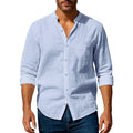 Men's Cotton Linen Henley Long Sleeve Shirt — Slim Fit Breathable Button-Up