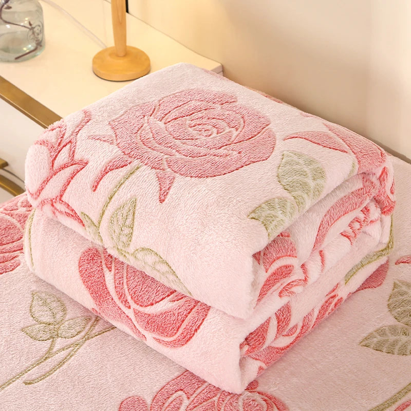 Floral Fleece Blanket – Warm Travel Shawl & Sofa Nap Blanket, Pet-Friendly, 70x100cm