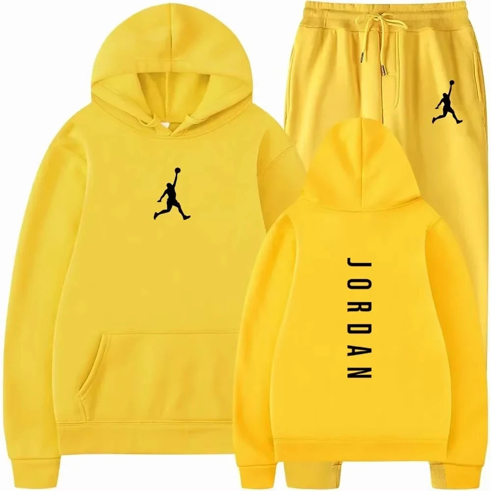 Men's Hooded Jumper & Jogging Pants Set – Outdoor Basketball Casual Sport 2-Piece Tracksuit