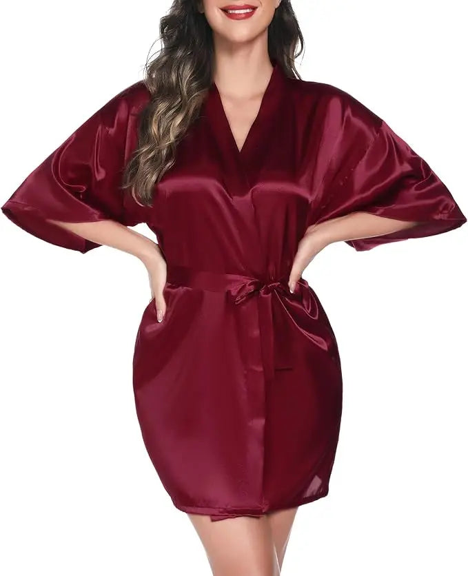 Women's Short Satin Kimono Robe | Bridal Dressing Gown Nightdress