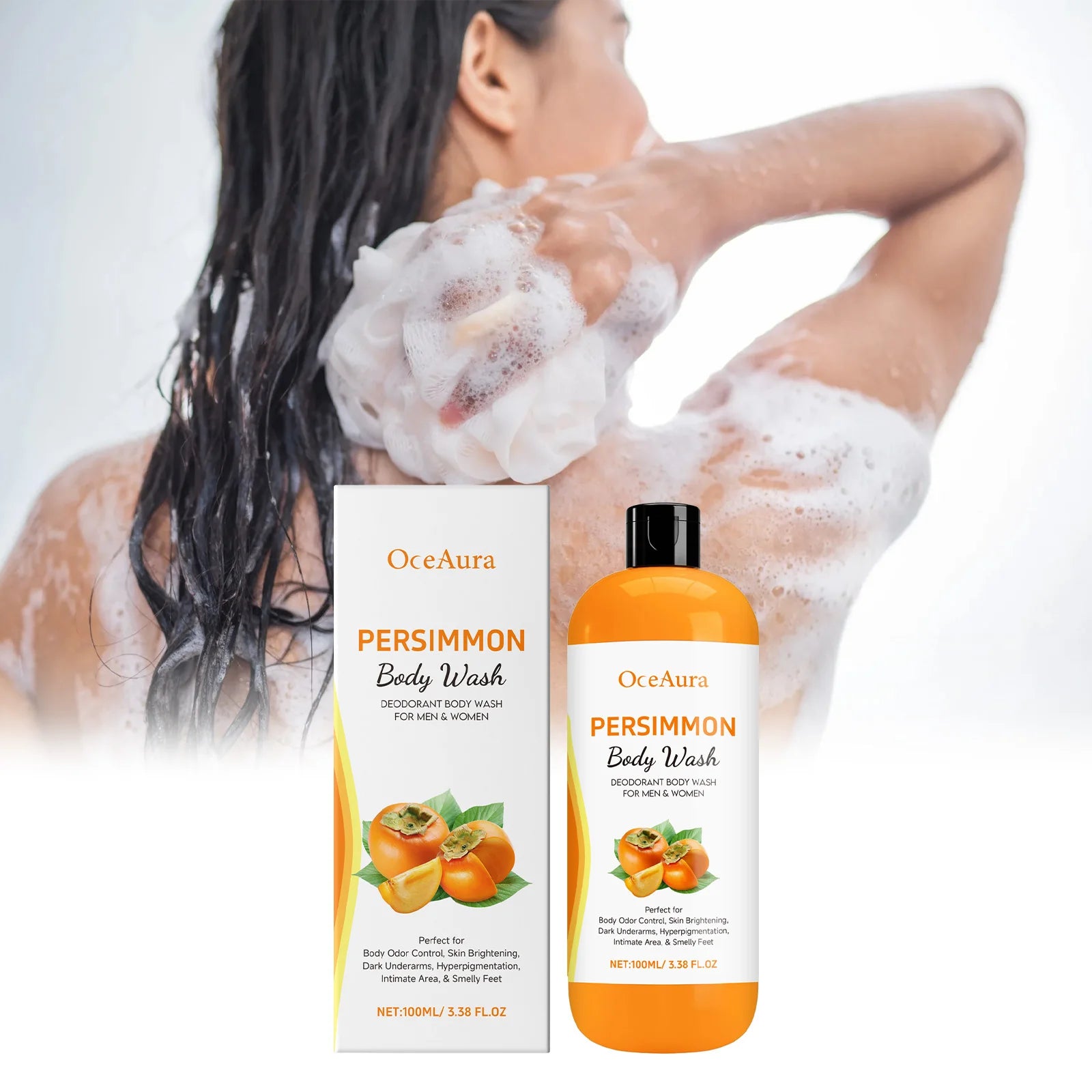 Persimmon Body Wash Gel — Gentle Cleansing, Moisturizing & Body Odor Remover Shower Gel 100ml