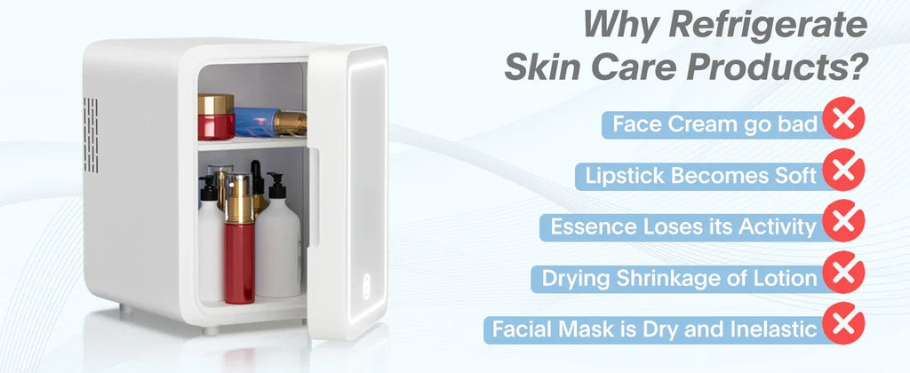 Skincare Fridge with Dimmable LED Light Mirror — 4L Makeup Mini Fridge for Bedroom & Car