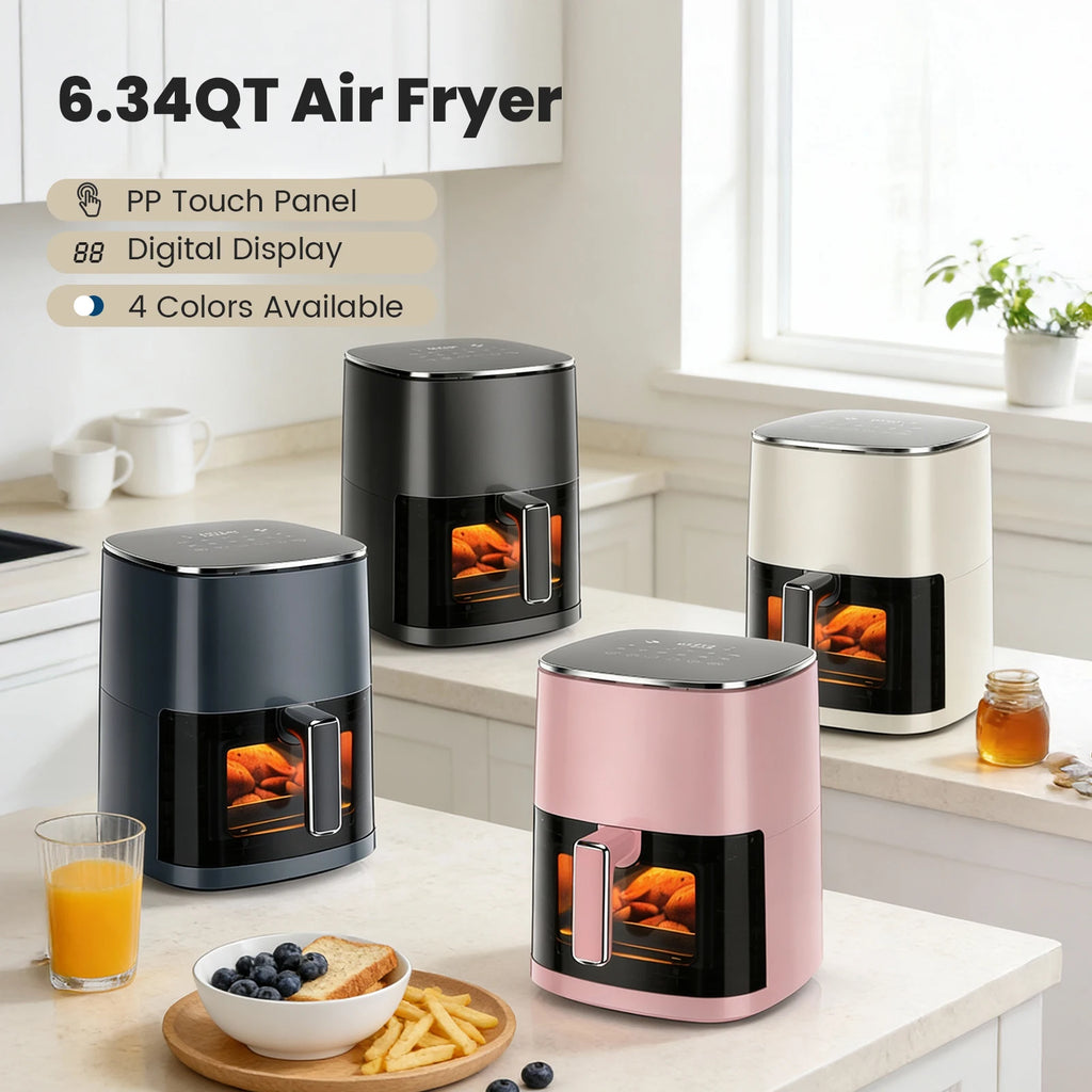 6 Quart Air Fryer with Window — 12-in-1 Square Electric Air Fryer, 400°F