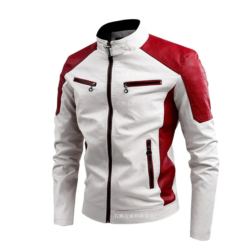 Men's Faux Leather Jacket – Slim Fit Stand Collar