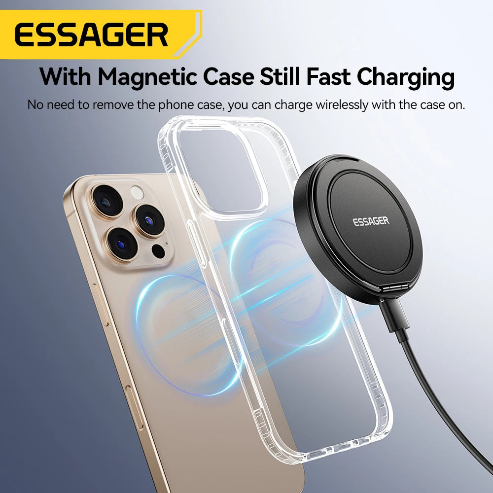 Essager 15W Magnetic Wireless Charger Pad – Fast Charging Stand for iPhone 12–17 & AirPods