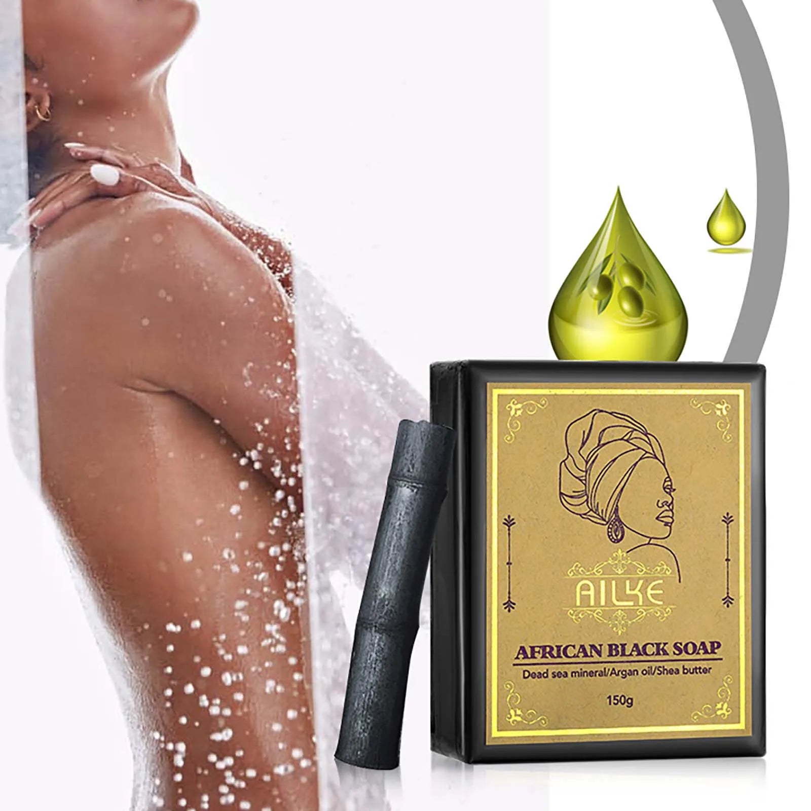 AILKE African Natural Black Soap Bar – Deep Cleansing, Anti-Acne & Brightening for Face & Body