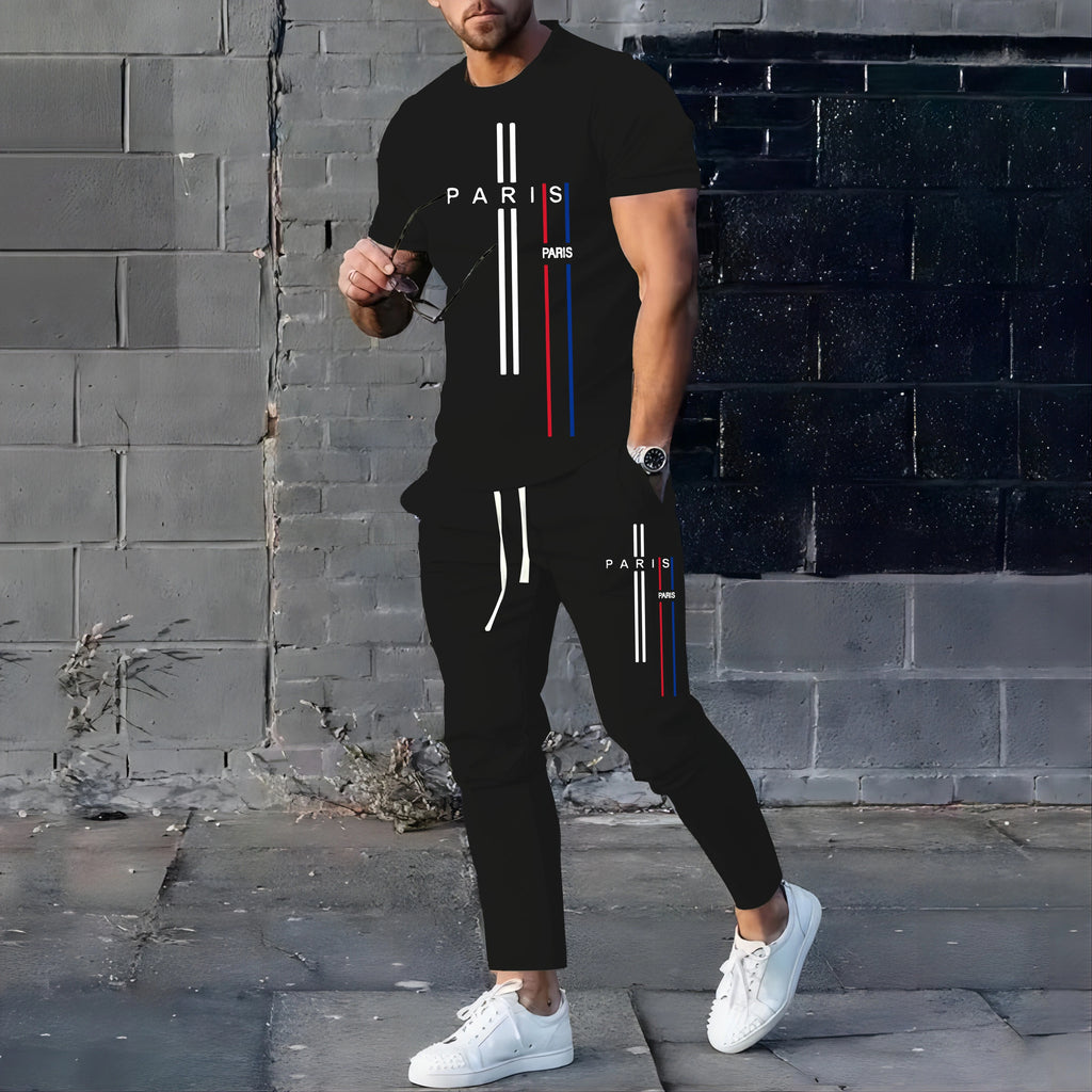 Men's Football Sport T-Shirt & Pants Set – Casual Short Sleeve Jogging Fitness Suit