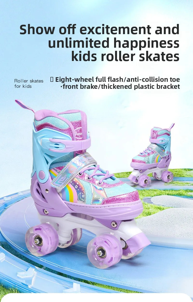 Children's Colorful 4-Wheel Flashing Roller Skates – Beginner Skates for Boys & Girls Ages 2-12
