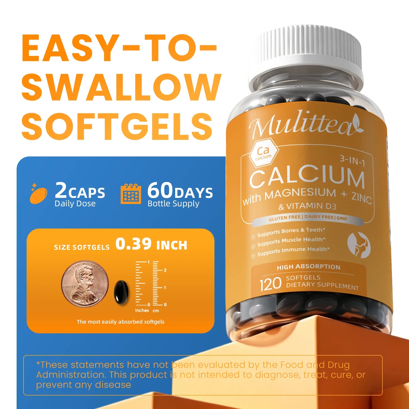 Calcium, Magnesium, Zinc & D3K2 Capsules – Bone, Muscle, Joint & Immune Support, 60 or 120 Capsules