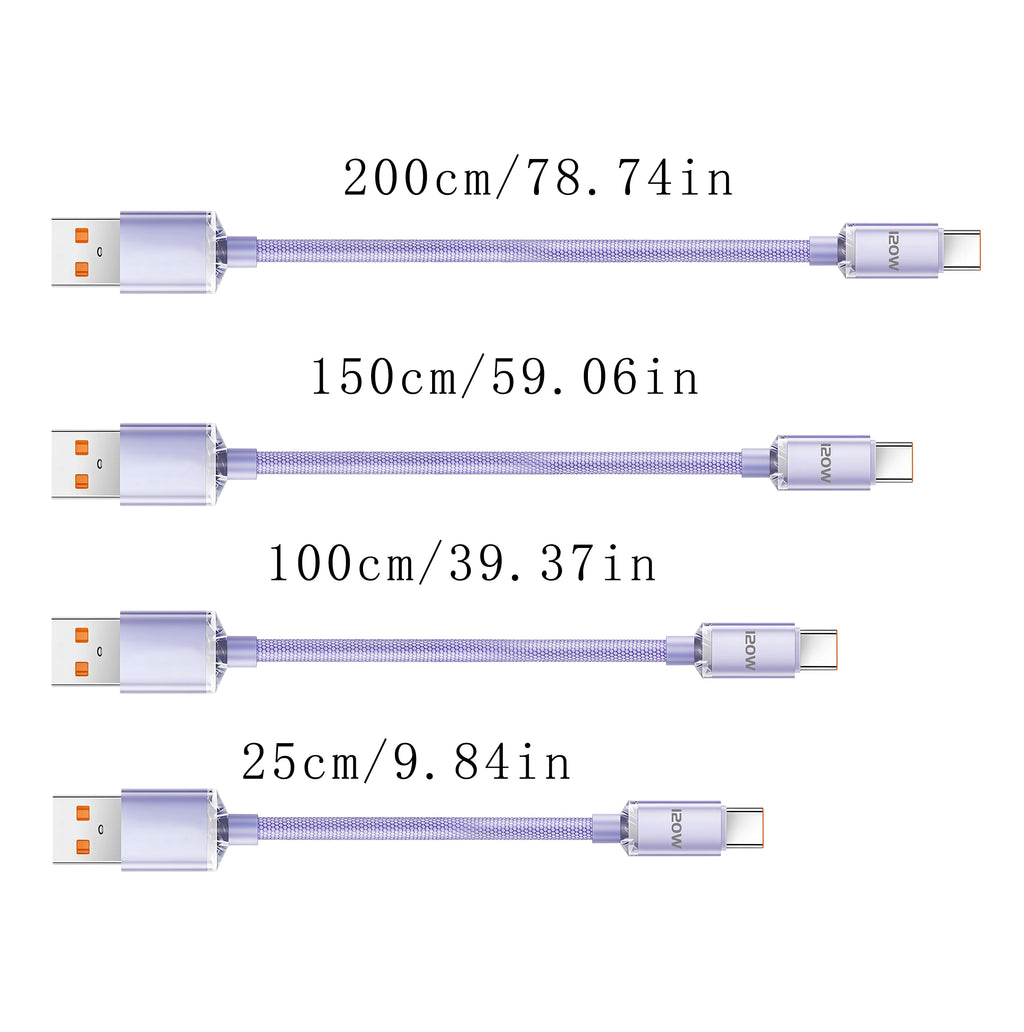120W. Braided. Any Length. — USB-C to USB-C 120W Super Fast Charging Cable | 0.25m, 1m, 1.5m & 2m, Samsung, Xiaomi, Huawei, Realme, Blue, Black & Purple