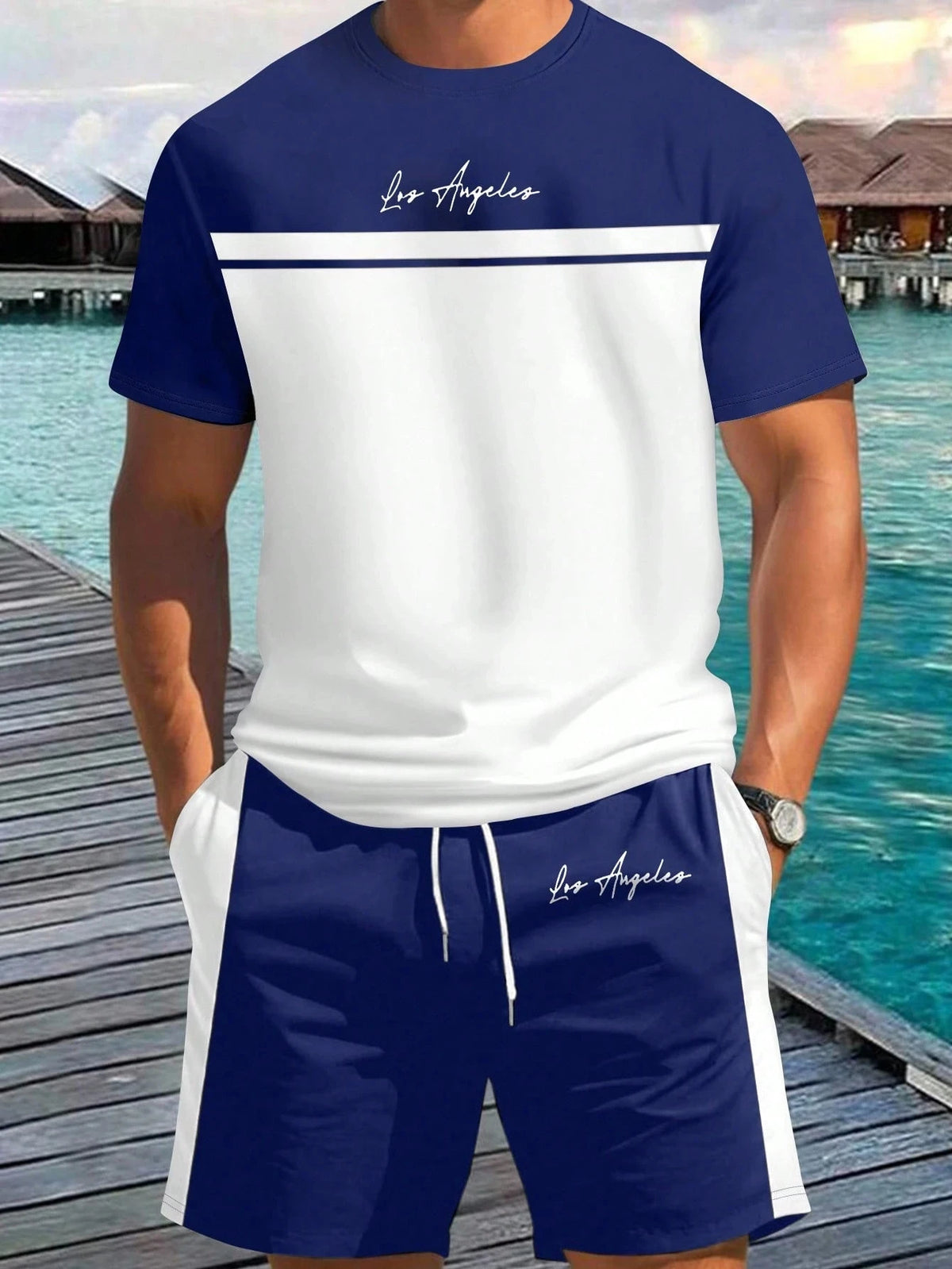Men's Letter Print T-Shirt & Shorts Set – Beach Vacation Summer Co-Ord
