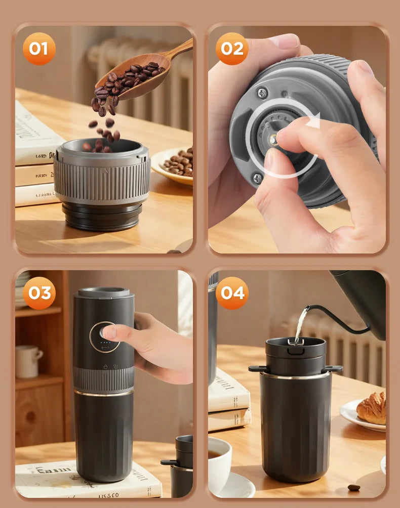 3-in-1 Portable Capsule Espresso Coffee Maker – Type-C Rechargeable, Automatic, for Car, Home & Camping