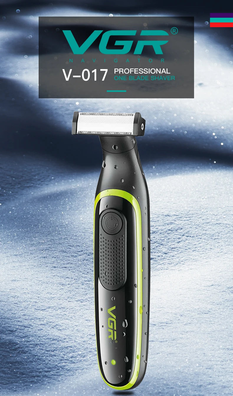 VGR One Blade Waterproof Hair & Beard Trimmer | IPX5 Wet/Dry, Rechargeable, 3 Guide Combs, Men & Women V-017