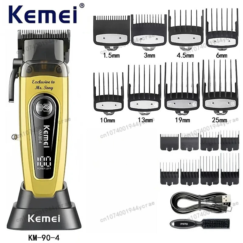 Kemei KM-90 Professional Hair Clipper Set – DLC Blade, Brushless Motor, 11,500 RPM, Cordless Barber Kit