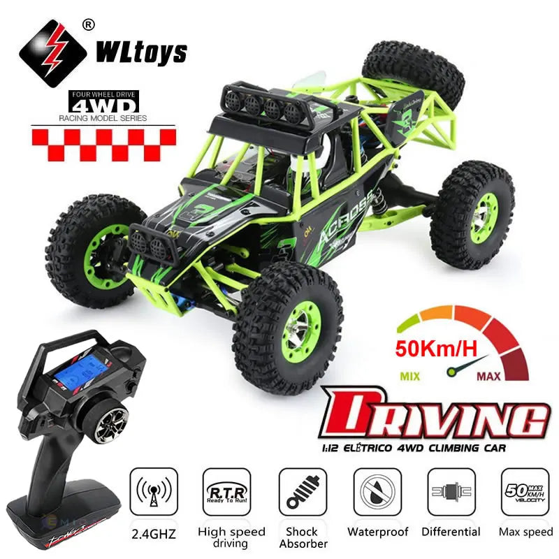 WLtoys 12428 1:12 Scale 4WD RC Racing Car – 50KM/H Alloy Off-Road Climbing Truck with LED Lights