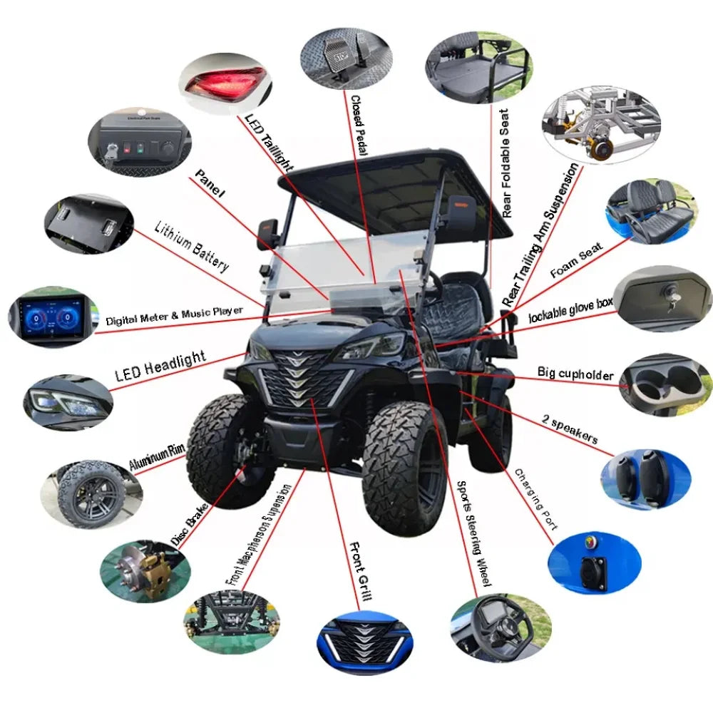 Street Legal 4-Seater Electric Golf Cart — 72V Lithium Battery, 5kW AC Motor