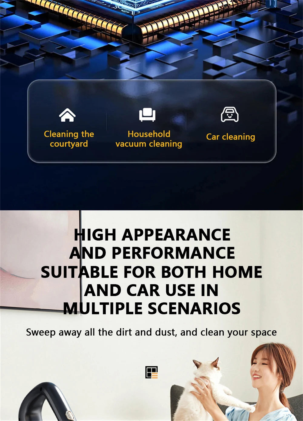 Wireless Cordless Handheld Vacuum Cleaner – 50000Pa Strong Suction for Car, Home & Pet Hair