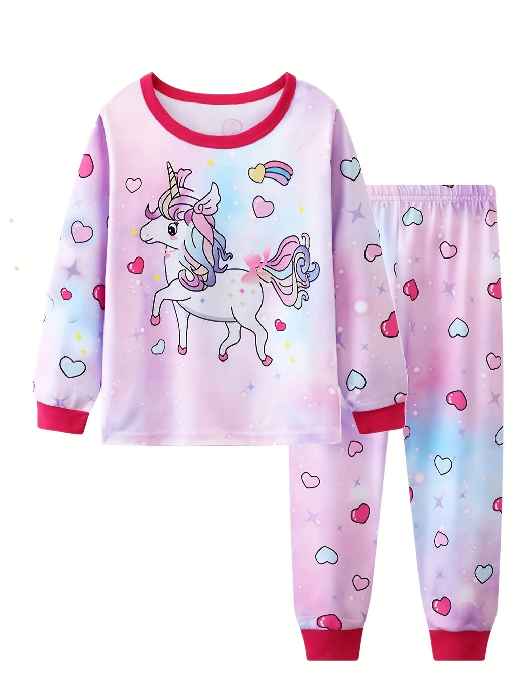 Girls' Unicorn Cartoon Long Sleeve Pajamas | 2-Piece Kids Sleepwear Set