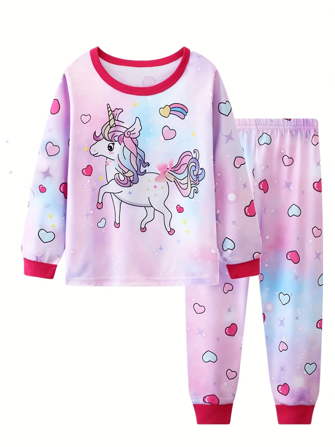 Girls' Unicorn Cartoon Long Sleeve Pajamas | 2-Piece Kids Sleepwear Set